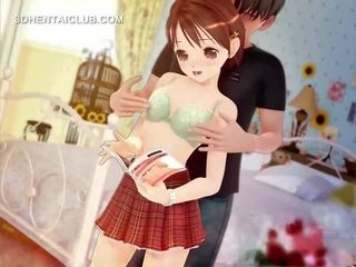 Chúlostivý anime dievča vyzliekol pre sex a kozy doberali