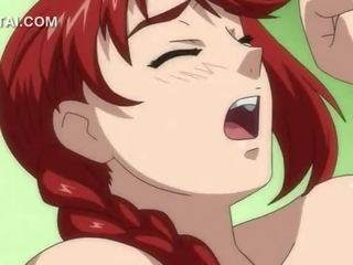 Nuogas raudonplaukiai anime mergaitė pūtimas bybis į šešiasdešimt devynis