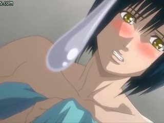 Busty anime gets huge dildo inside