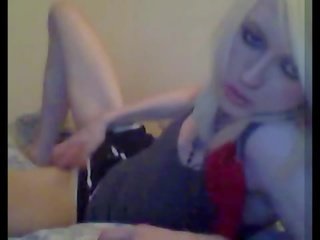 Extra thin and pale emo tgirl jerks her limp dick on cam