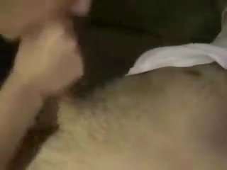 Chick grabs a cock and licks come off it