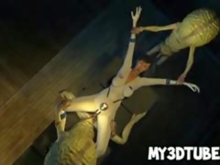 3D Cartoon Babe Getting Double Teamed By Aliens