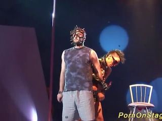 Crazy fetish needle show on stage