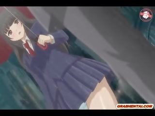 Japonské anime školáčka dostane stláčanie ju kozy a prst