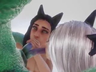 Lizardman inseminates du katė merginos &vert; didelis dvigubai varpa monstras &vert; 3d porno laukinis gyvenimas